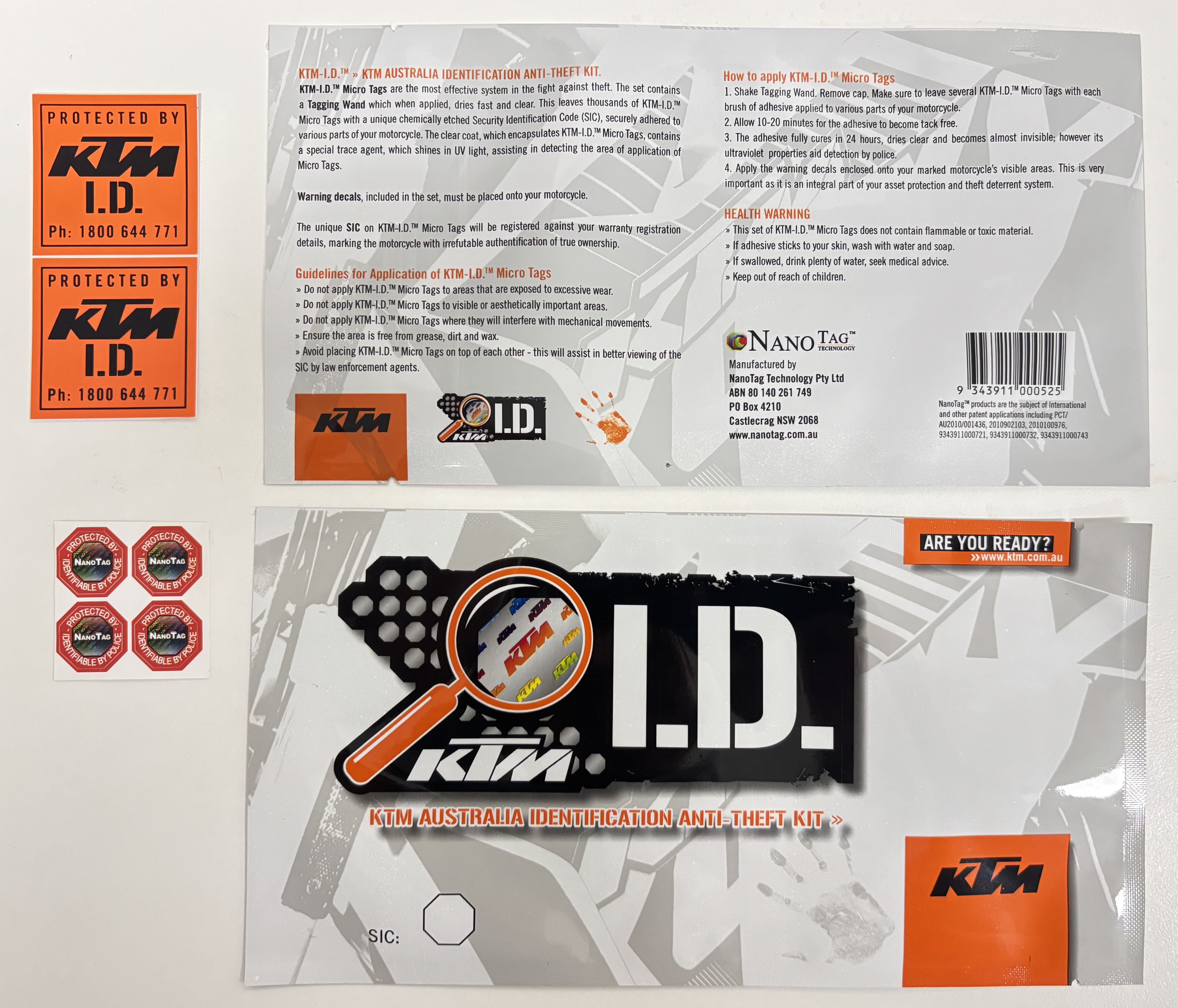 KTM I.D. Anti-Theft Kit, Australia Identification System